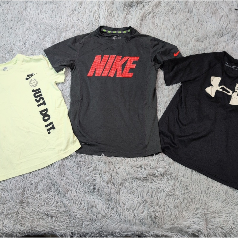 Lot Of 3 Nike Under Armour Shirts Boys 2 Size Small 1 Size 7 Athletic Logo